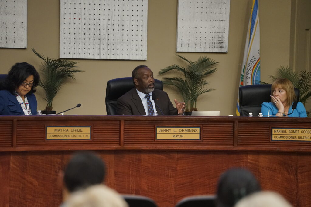 The Orange County Board of County Commissioners – which include (L to R) District 3 Commissioner Mayra Uribe, Mayor Jerry L. Demings and District 4 Commissioner Maribel Gomez Codero – approved a new housing program on March 10.