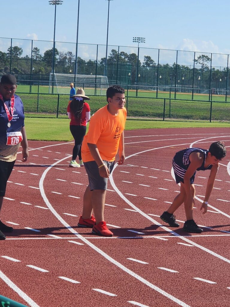 Jeanvier Rivera Rivera prepares to run in the 100m race.