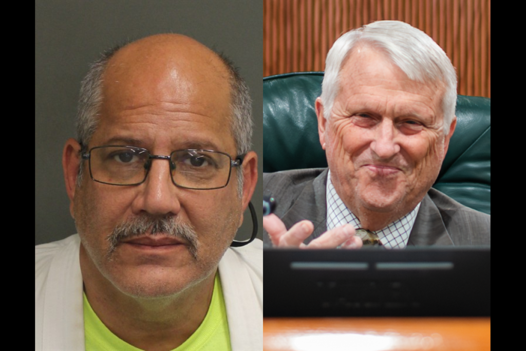 The court has set a June 25 competency hearing for Hector Raul Cartagena (left), who in February was arrested for allegedly threatening in social media messages to kill then-Mayor Bryan Nelson (right).  
