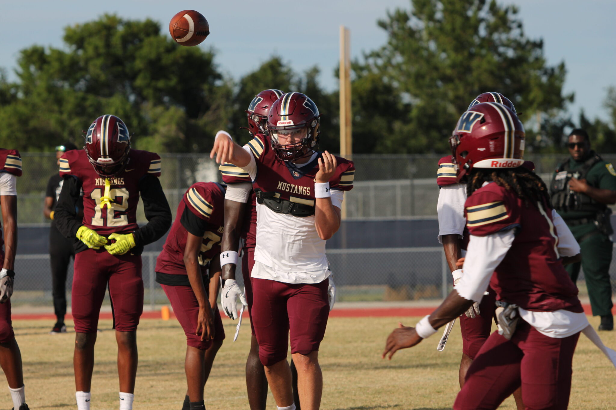 Dominick Sanguine warms up for game one of the spring jamboree
