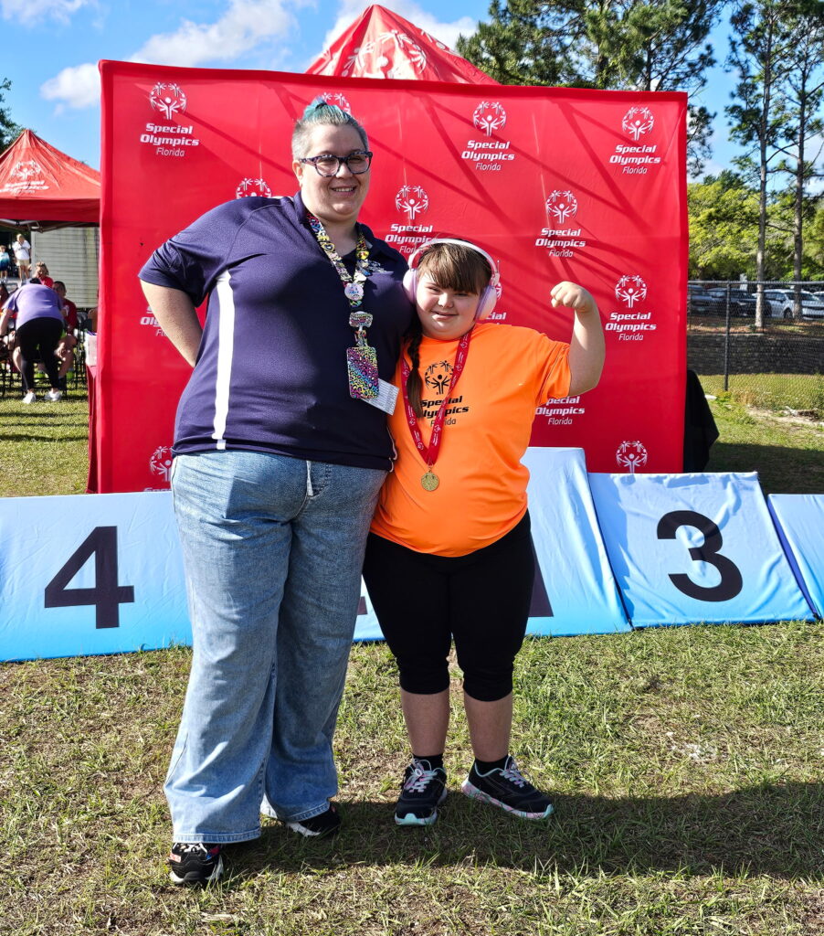 Coach Shay Engel and Jazzmin Gonzalez at the Florida Special Olympics.