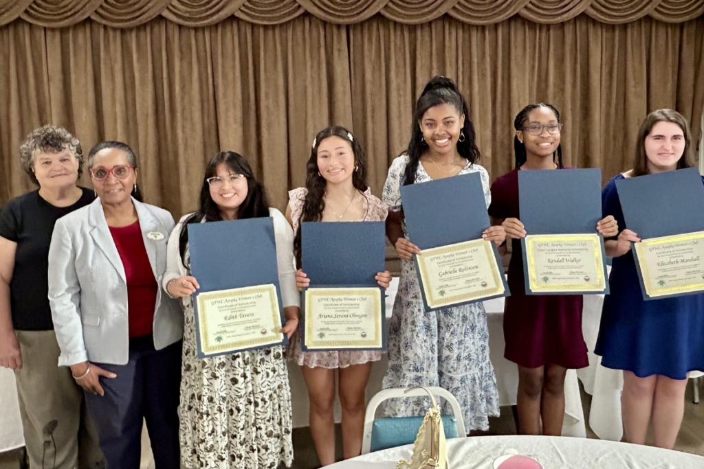 From left to right: GFWC Apopka Woman's Club president Diane Harrison, scholarship chair Saudi Ellis, Edith Tavera, Ariana Serami Obregon, Gabrielle Robinson, Kendall Walker and Elizabeth Marshall