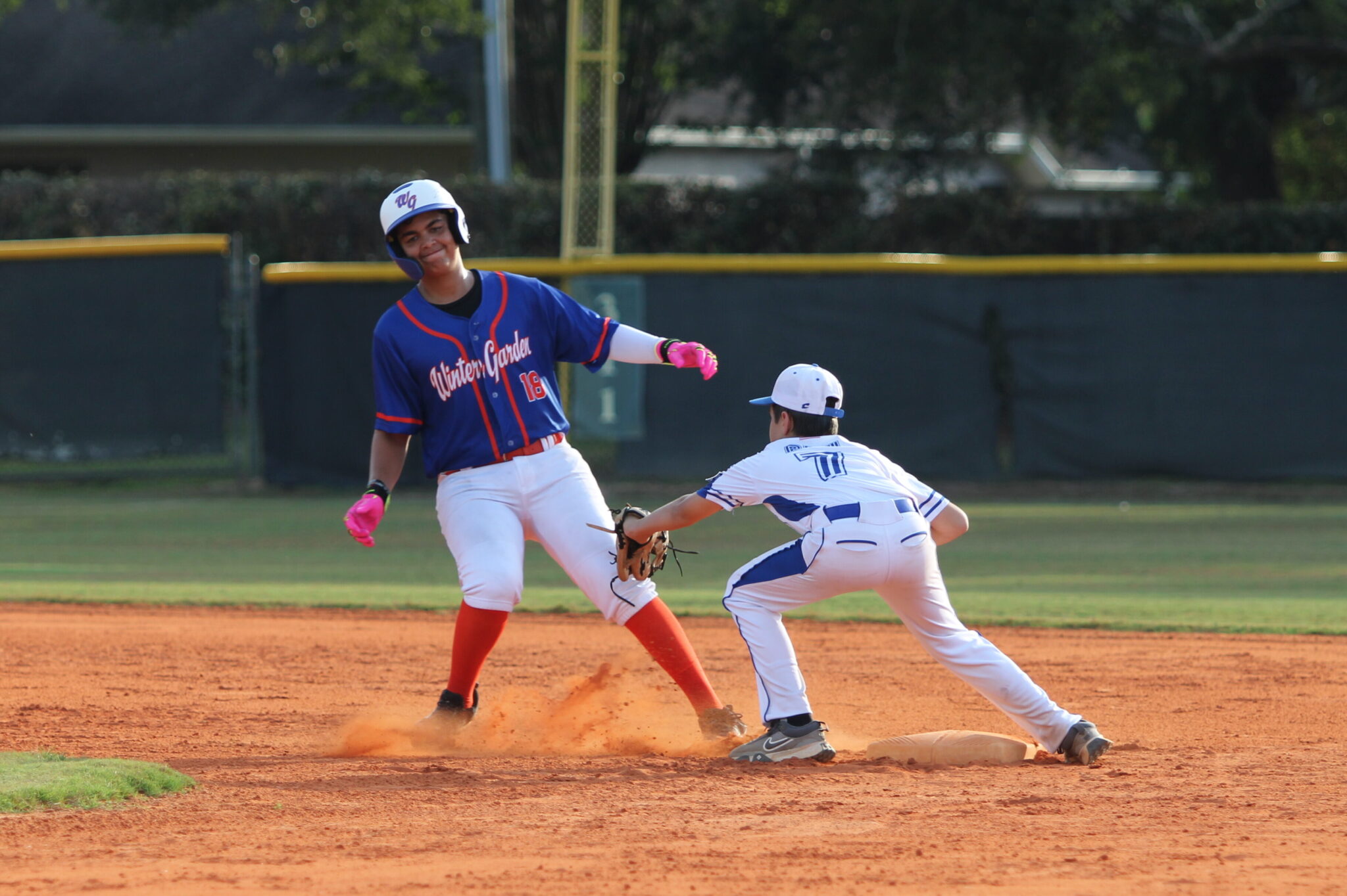Brandon Ray tags the runner leading off of second.