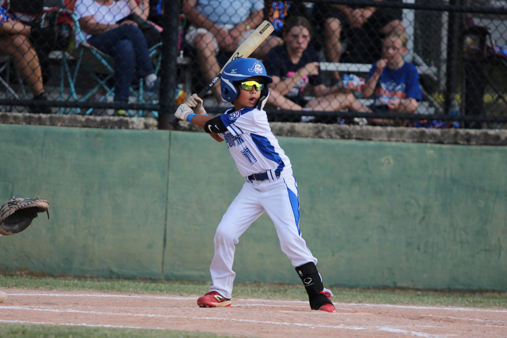 Channing Crawford prepares for the incoming pitch in the bottom of the third inning.
