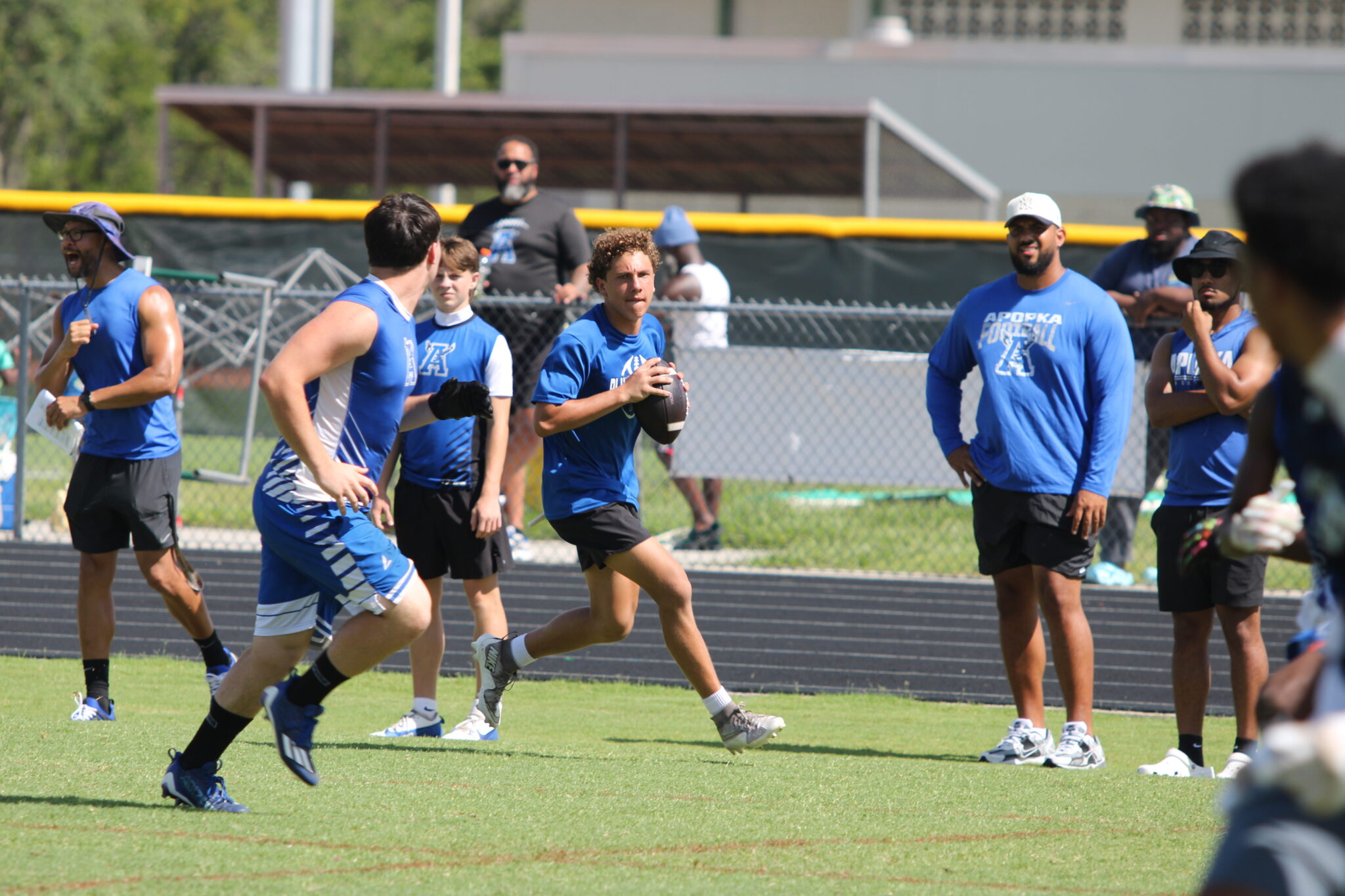 Kai Goodling rolls out to his left to connect with Jaylen Laster on a corner route.