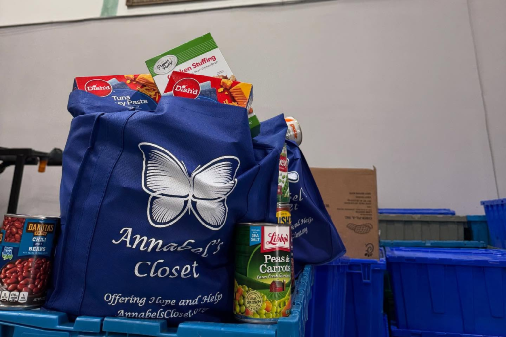Donations from last year's food drive included pasta, stuffing and vegetables.