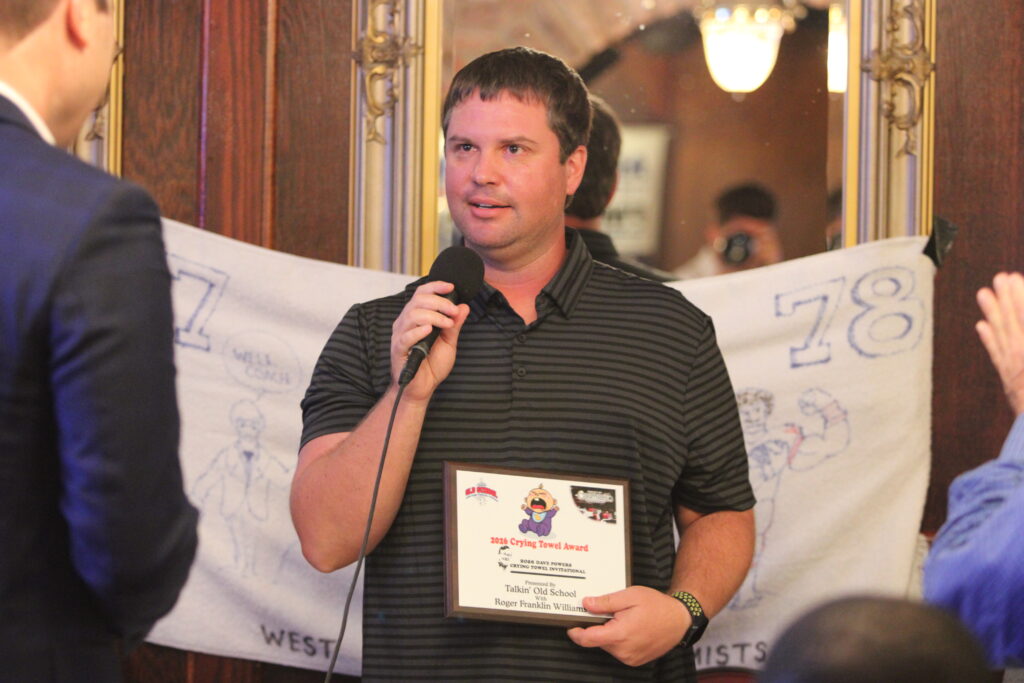 Edgewater's head coach Patrick Browning wins the Crying Towel Award for the first time.