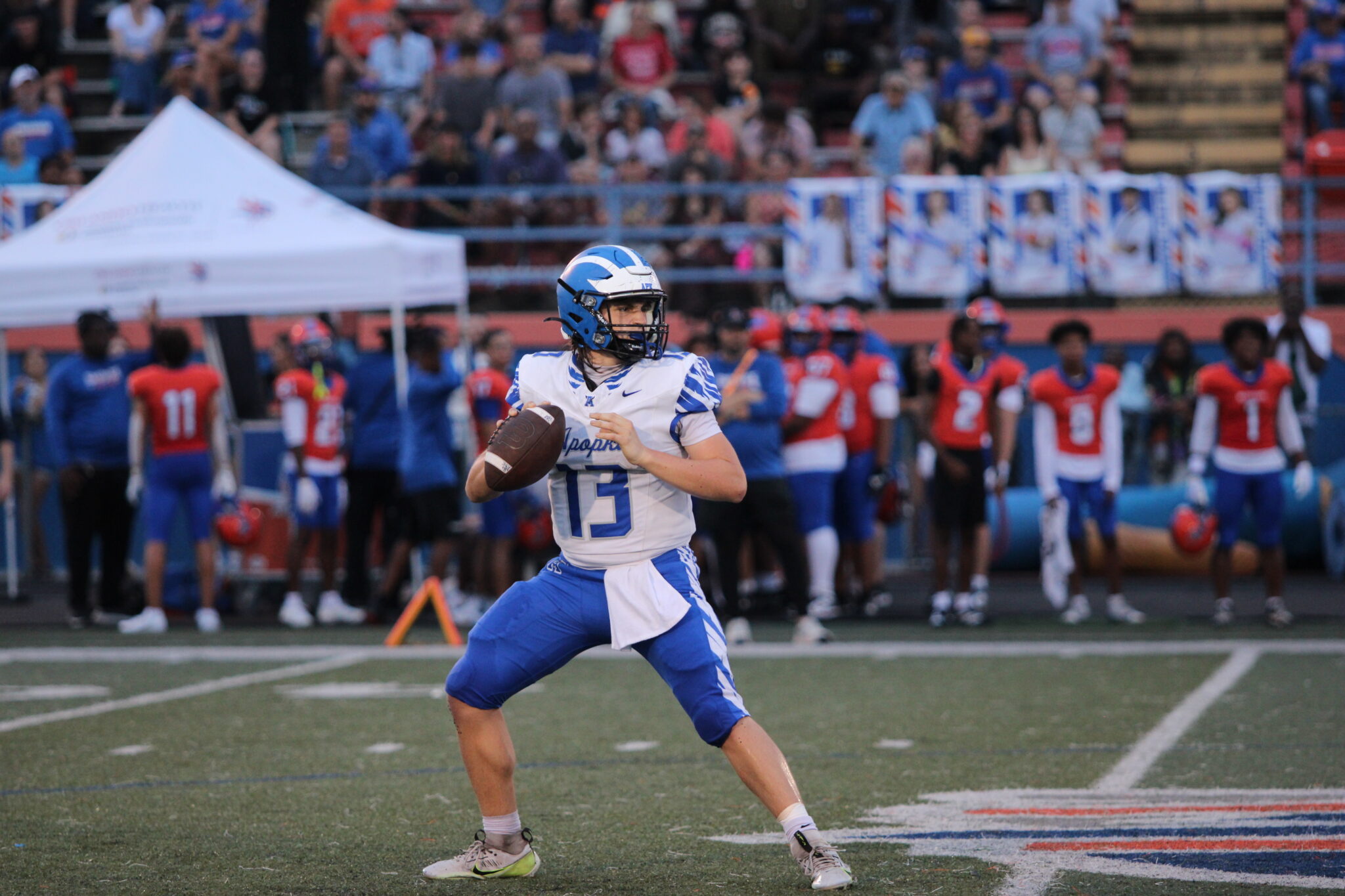Hunter McNenney drops back to pass in the second quarter.