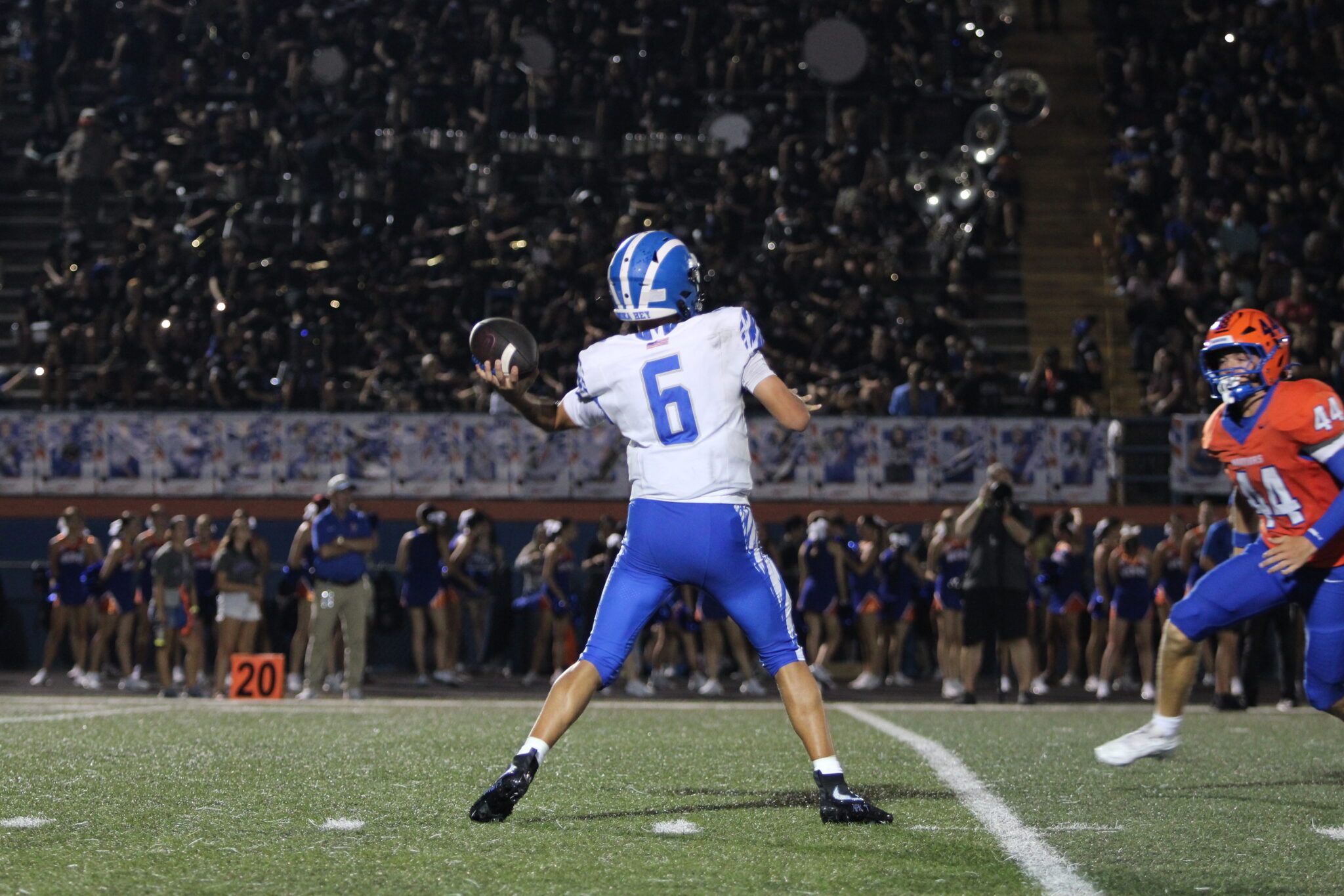 Kai Goodling launches a ball out left against West Orange.