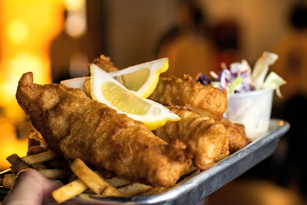 Fried fish and coleslaw
