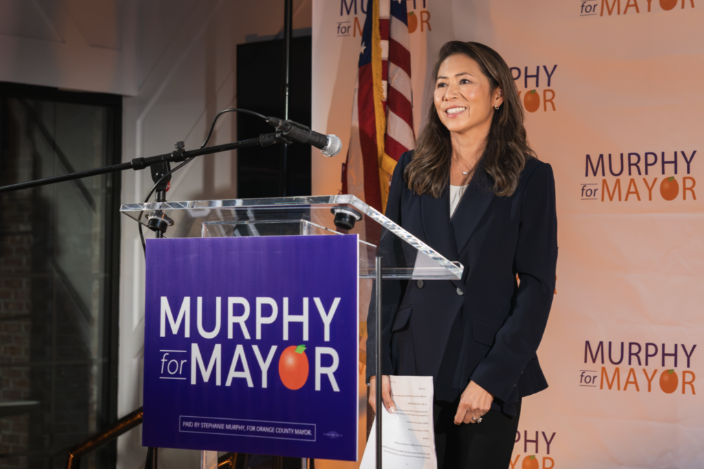 Stephanie Murphy takes the stage at her Tuesday night watch party.