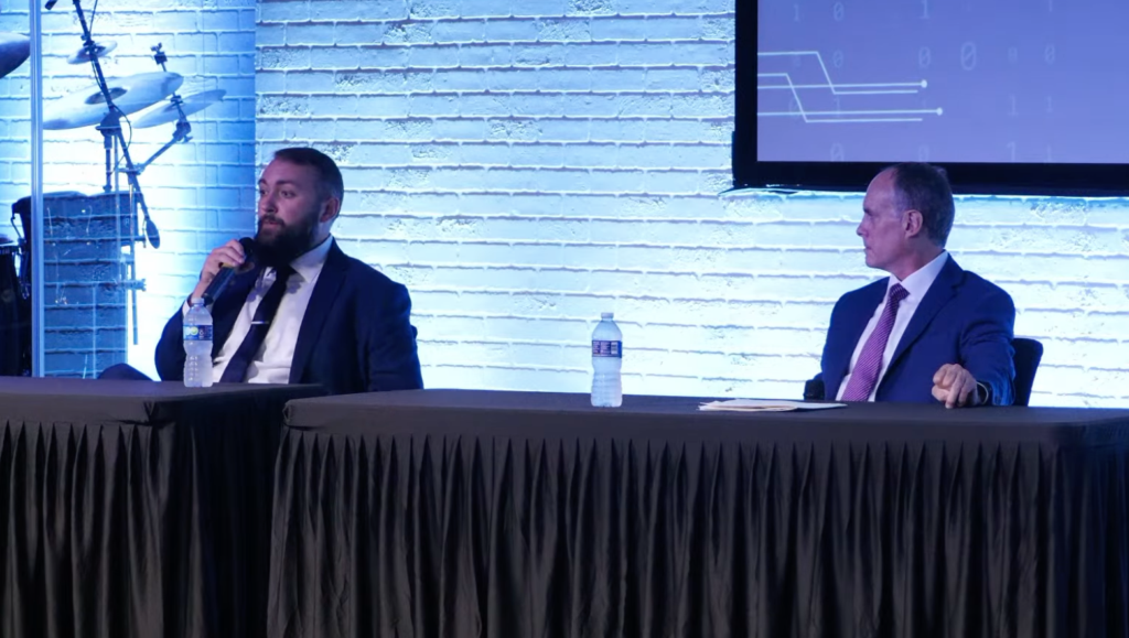Sam Romain (left) and Tom Gaitens (right) discuss data center construction and implications.