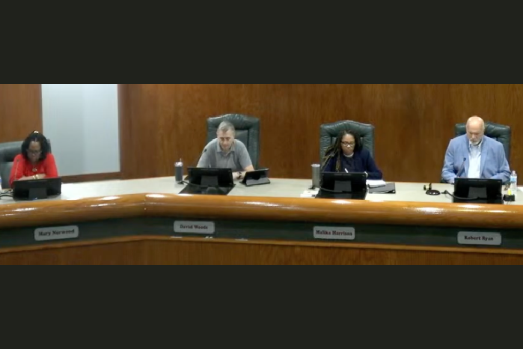 Plan Com LDC -- Apopka Planning Commission members Mary Norwood (from left), David Woods, Malika Harrison and Robert Ryan attend the commission’s Tuesday, Aug. 11, meeting at Apopka City Hall. The commission will discuss potential changes to the city’s Land Development Code, including data center regulations and a possible temporary moratorium, during a Sept. 8 workshop.
