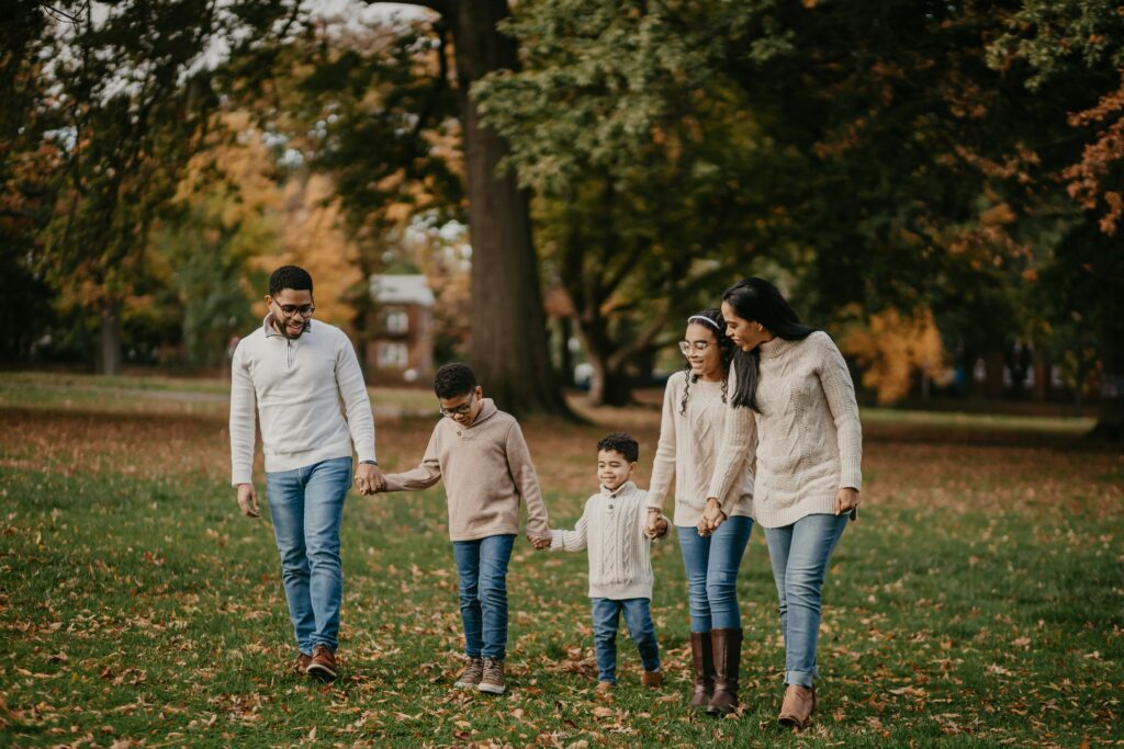 Family walking together in a park