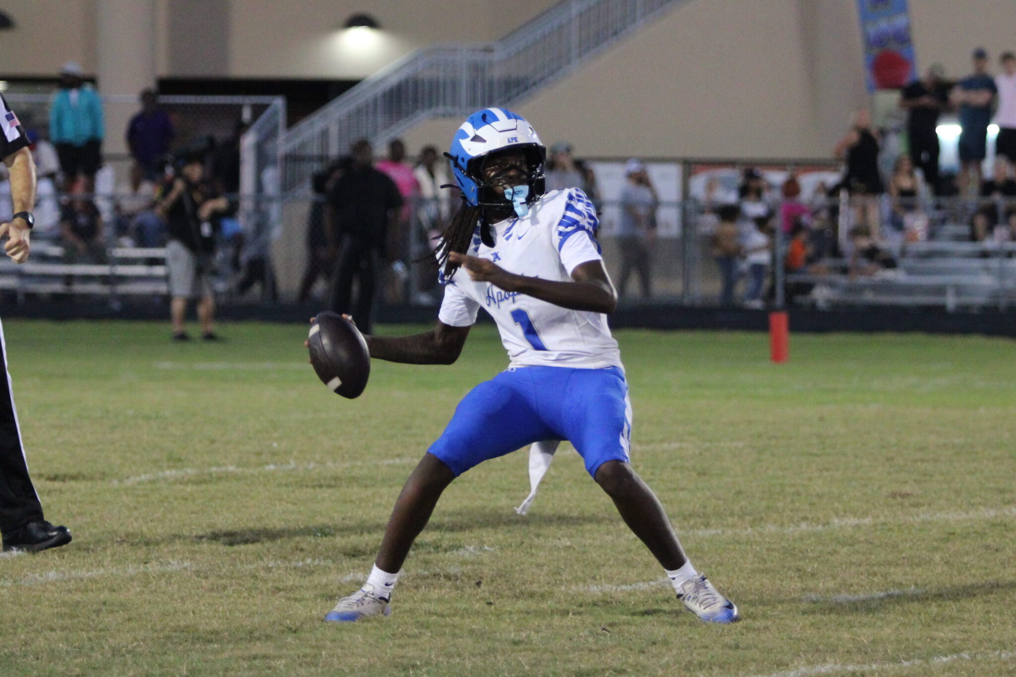 Nyzier Collington catches a pitch pass and launches it deep.