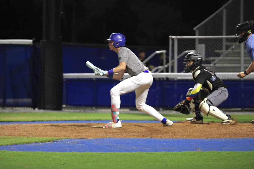 Skyler Lamb lays down a bunt against St. Cloud.