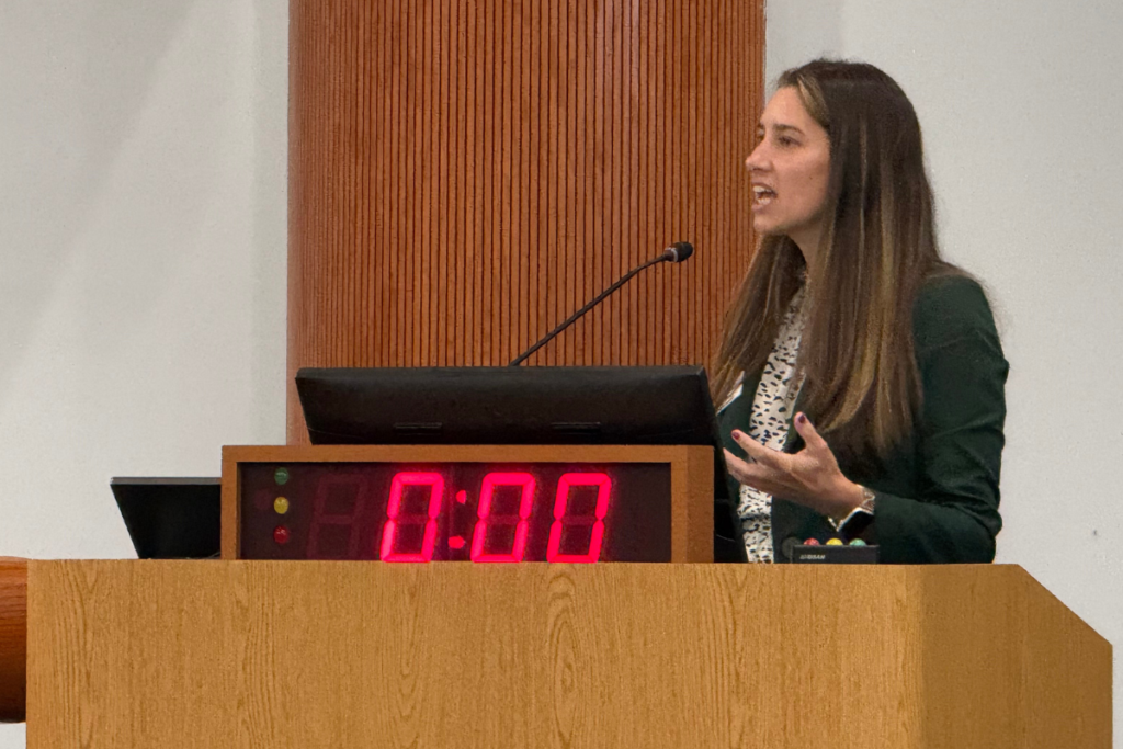Photo: Bike_Walk Central Florida Executive Director Emily Bush presents the nonprofit's findings on Wednesday night.