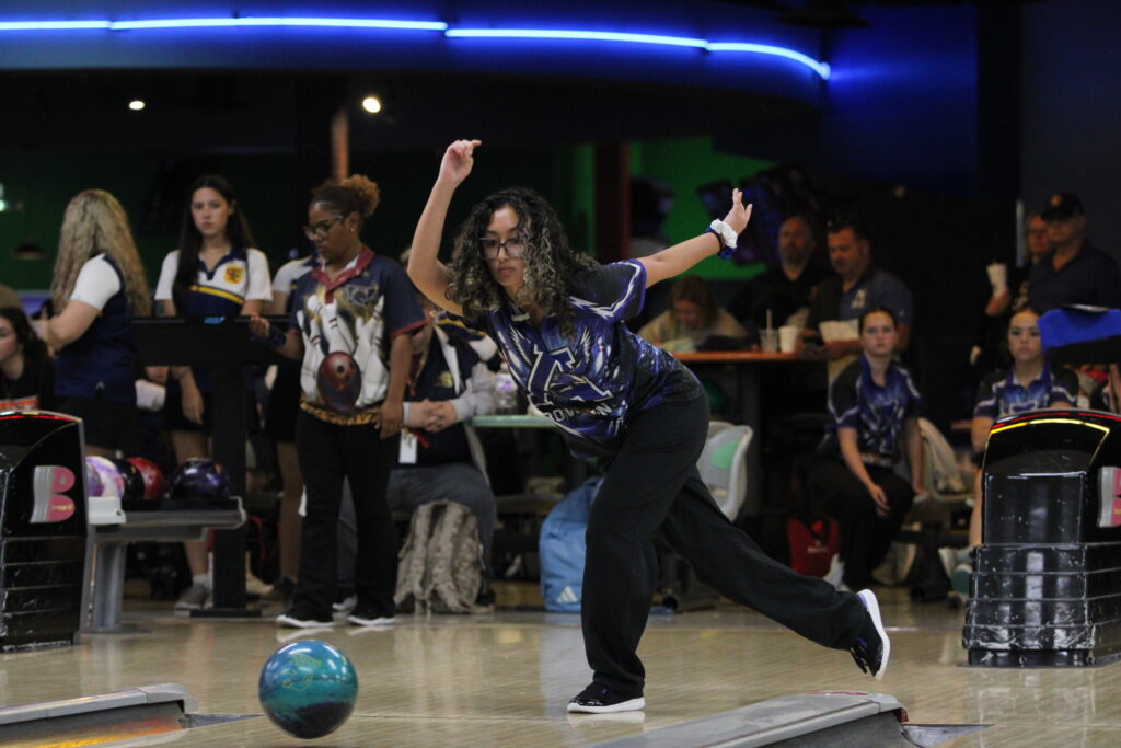Eviannah Escalante sends a ball down the lane in game 2 of the first round.