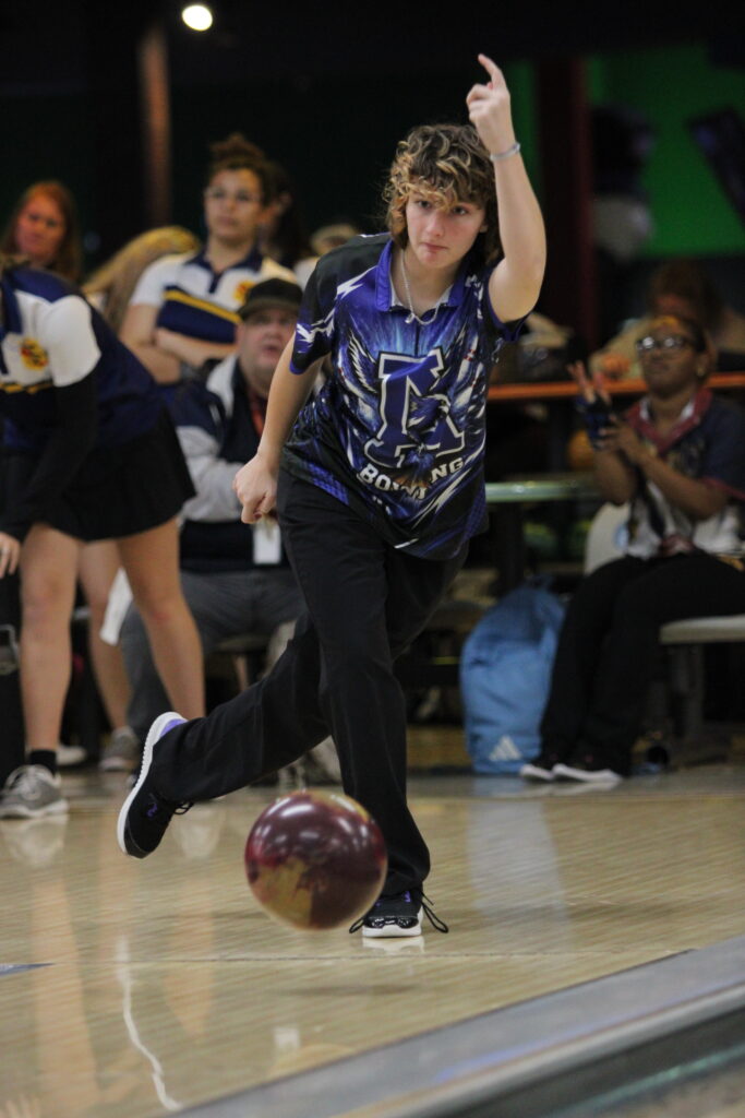 Samantha Carlyle flicks her wrist on a roll in game 2 of round 1.