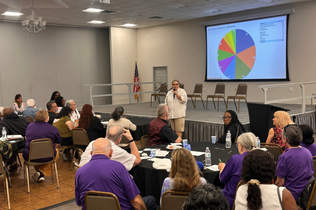 Ericka Gomez-Tejeda, organizing director of Hope Community Center, discusses residents’ employment and career interests.