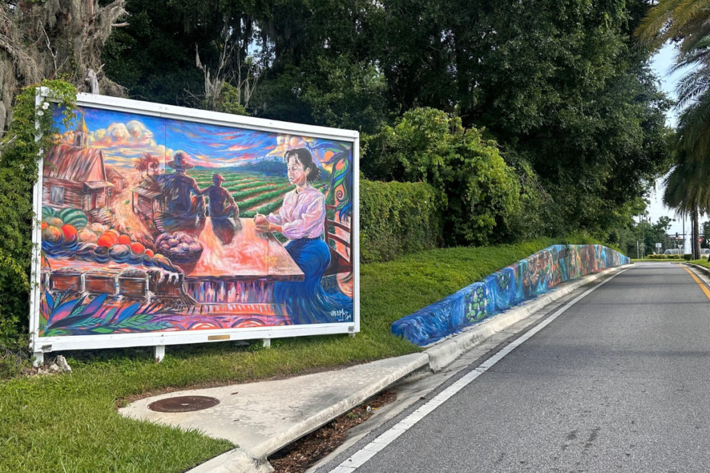 The Mead’s Bottom mural by artist German Lemus, pictured June 30, depicts Sarah Mead and other Apopka historic figures.