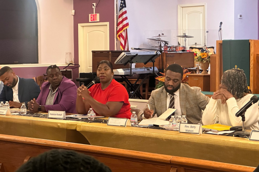 From left, state Rep. RaShon Young; Ninth Judicial Circuit judge candidate Temika Hampton-Johnson; former state Rep. Kamia Brown, a candidate for Orange County Commission District 2; Marquise McMiller, Orange County Public Schools’ senior director of government relations; and the Rev. Betty Watson of Faith in Florida participate in the Oct. 27 Vote Ready! Town Hall at St. Paul AME Church in Apopka.