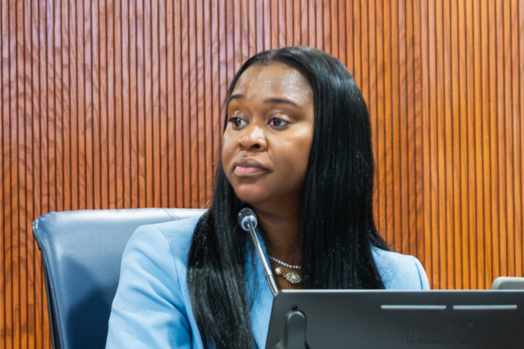 Commissioner Nadia Anderson at the Oct. 7 Apopka City Commission meeting. During her report, Anderson defended city support for the Heart and Soul Music Festival.