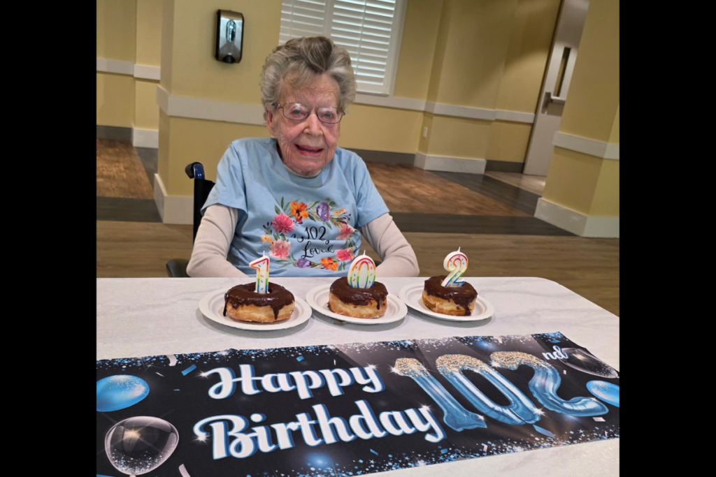 BettyeJo Crowder celebrated her 102nd birthday last weekend with chocolate doughnuts instead of a traditional birthday cake at Apopka Health and Rehabilitation Center. Crowder turned 102 on Wednesday, Oct. 14. 